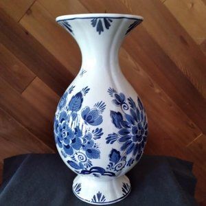 Vintage Delft Floral Vase 11" Tall